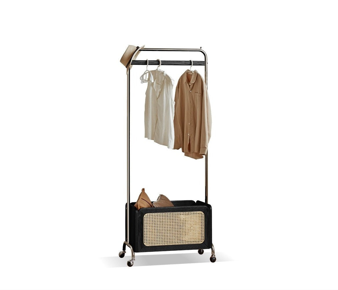 Oak solid wood coat rack with wheels mobile rattan clothes hangers-