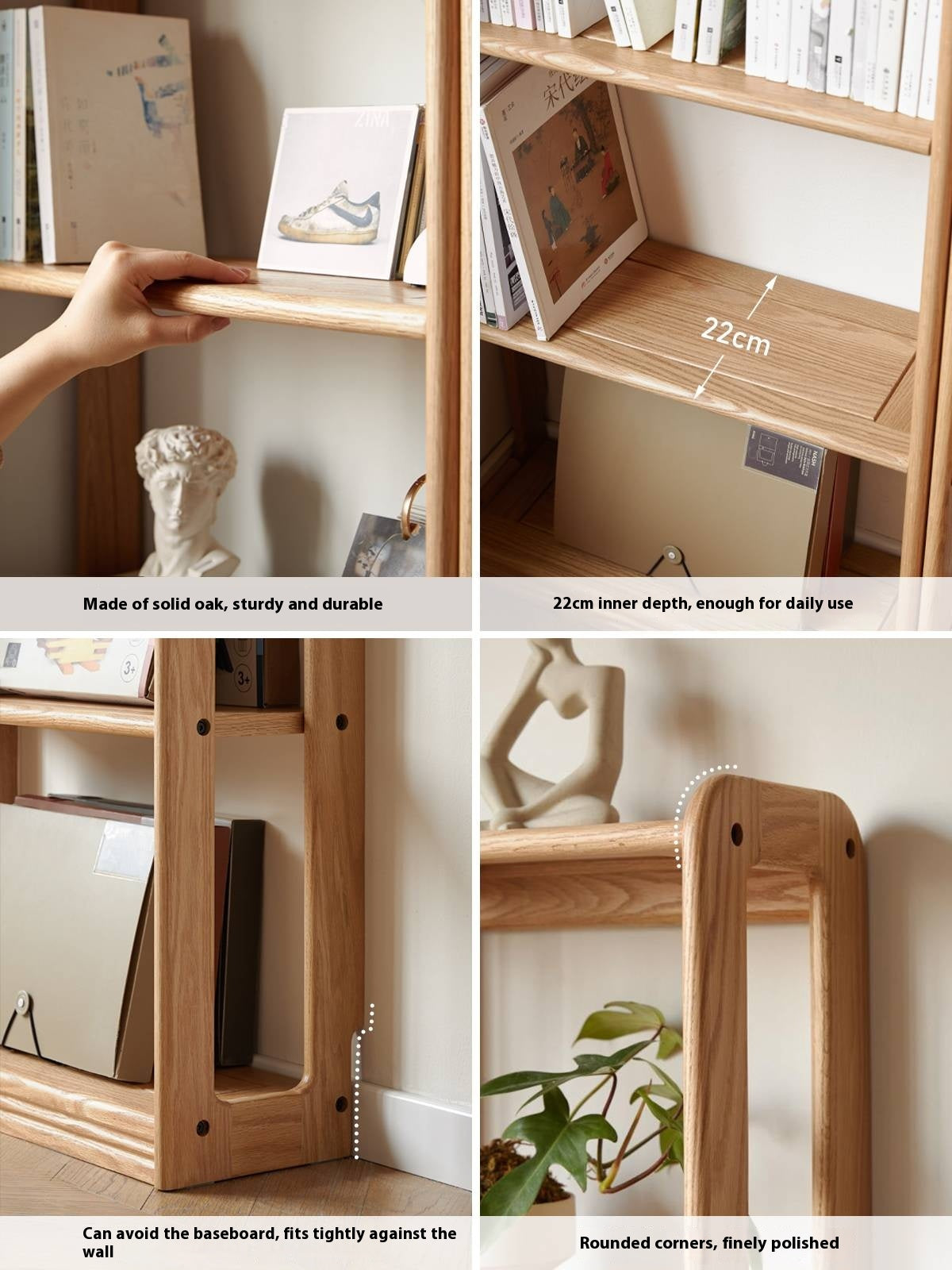 Oak, Solid RubberWood Solid Wood Ultra Thin Storage Rack