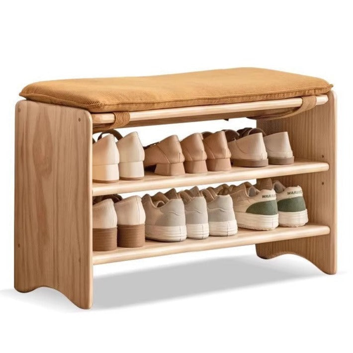 Pine Solid Wood Shoe Bench Multi-layer Log Shoe Rack