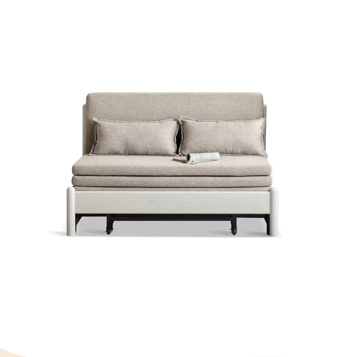 Oak solid wood sofa bed cream style folding sofa