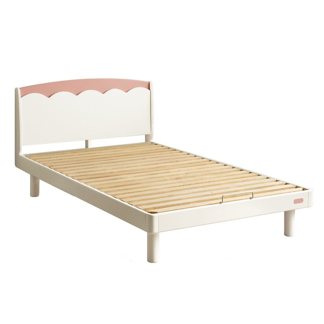 Rubber Solid Wood Cream Style Single Bed