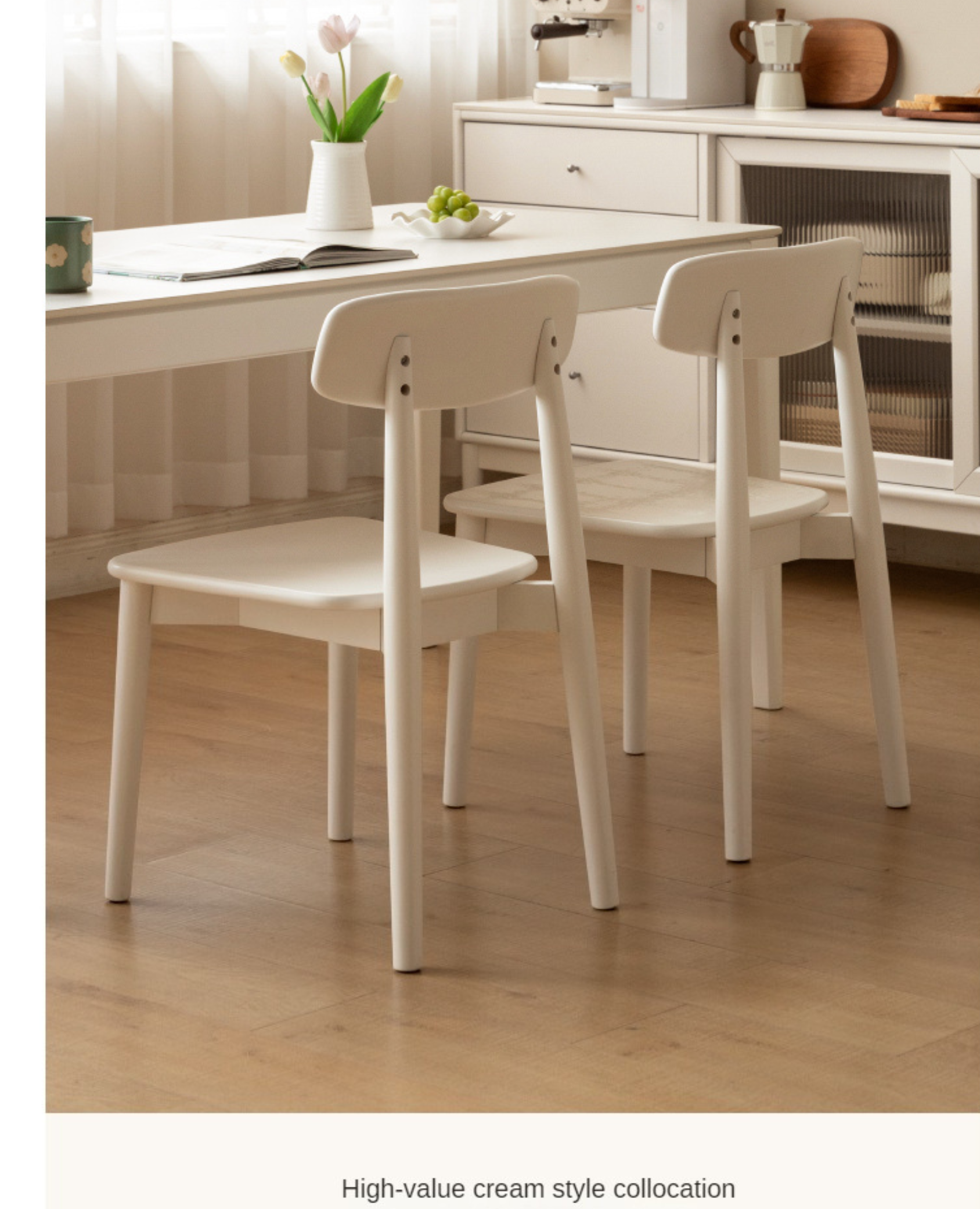 Set 4 pcs Solid Rubberwood Cream Style Dining Chair
