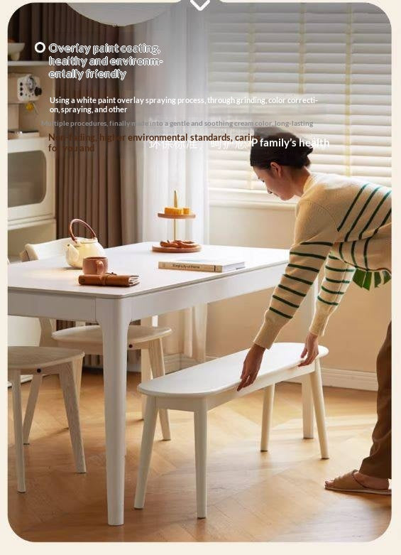 Solid Rubberwood French Cream Style  Long Bench