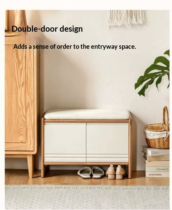 Solid RubberWood Shoe Storage Bench with Doors and Cushioned Top