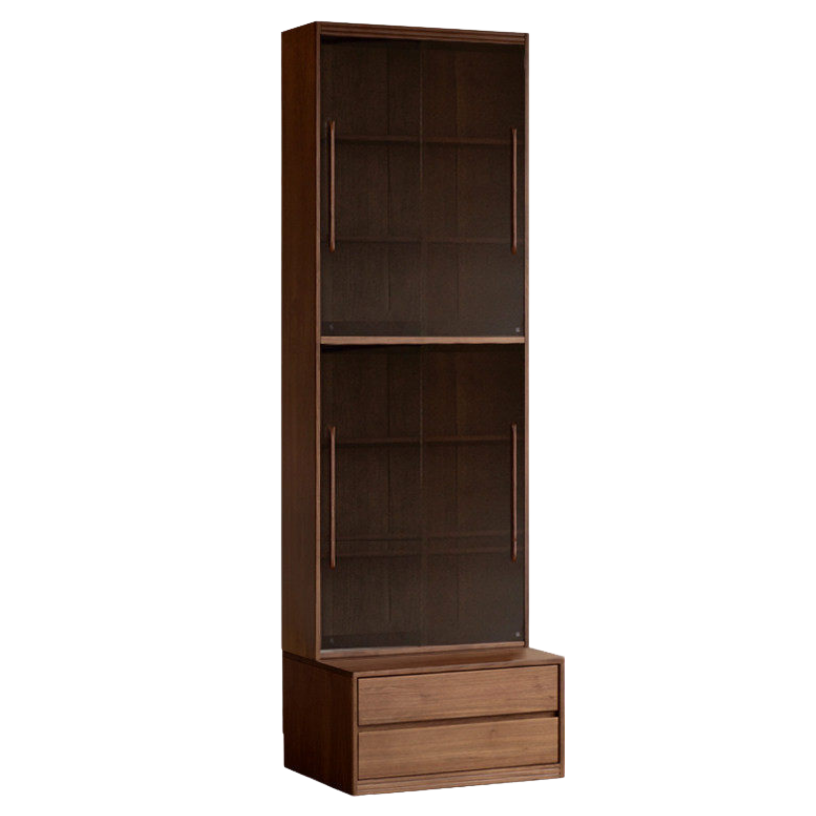 Black Walnut, Sandalwood Solid Wood Light Luxury Combined Bookshelf With Seat