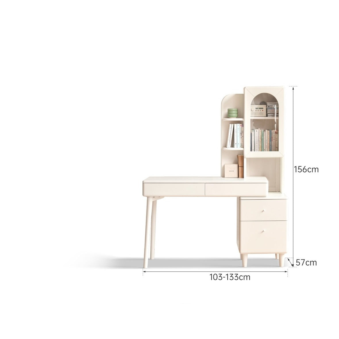 Poplar Solid Wood Retractable Desk and Bookshelf: