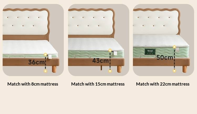 Beech Solid Wood Children's Organic Leather Soft High Headboard Biscuit Bed