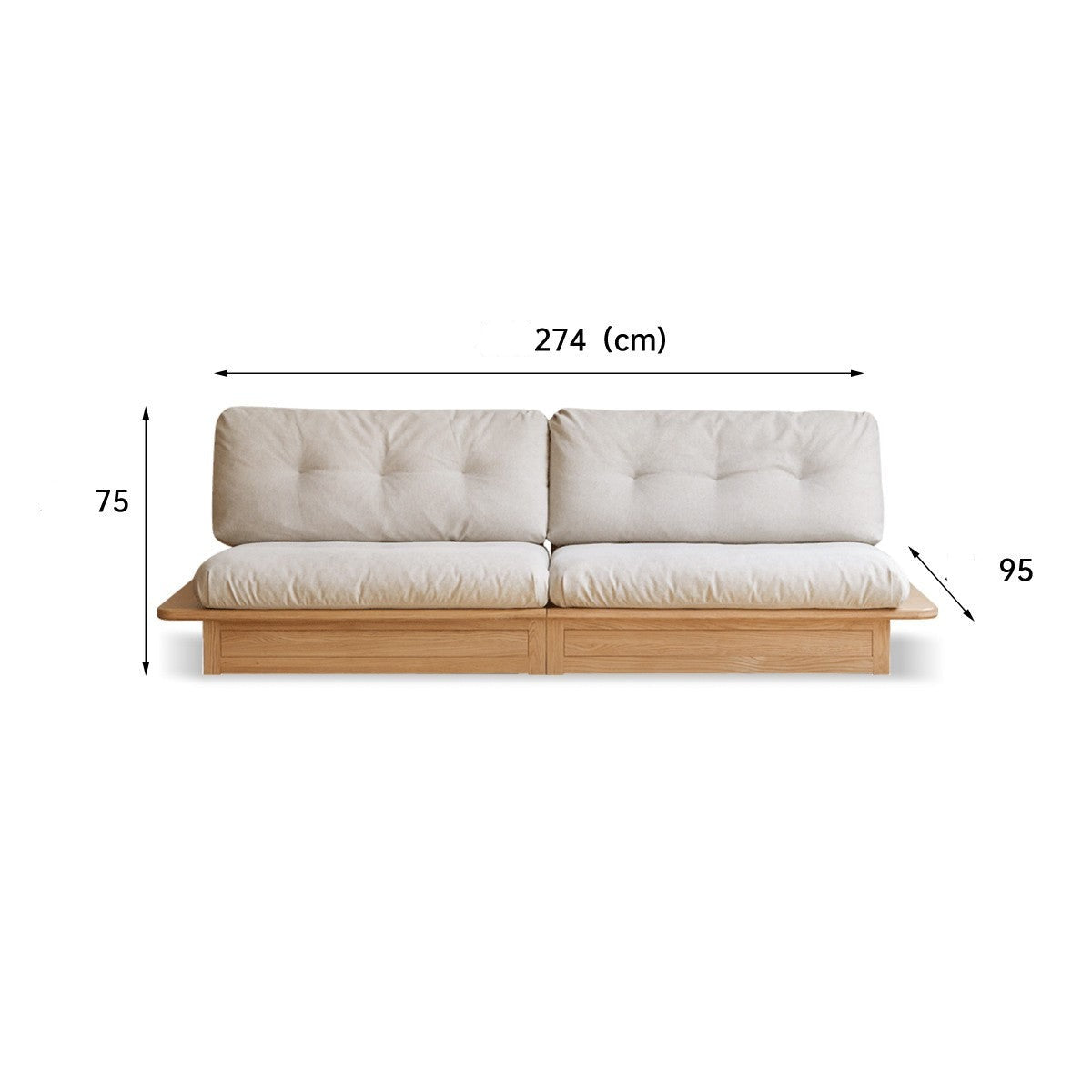 Oak Solid Wood Fabric Storage Sofa: