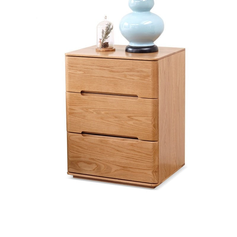 Three-drawer nightstand with lock oak solid wood"