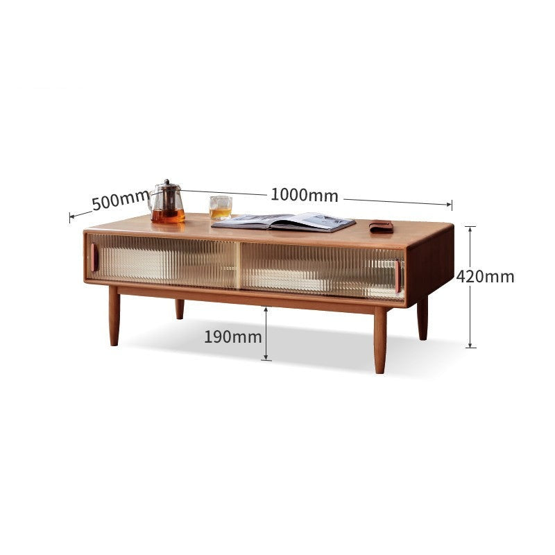 Beech solid wood glass sliding door coffee table"