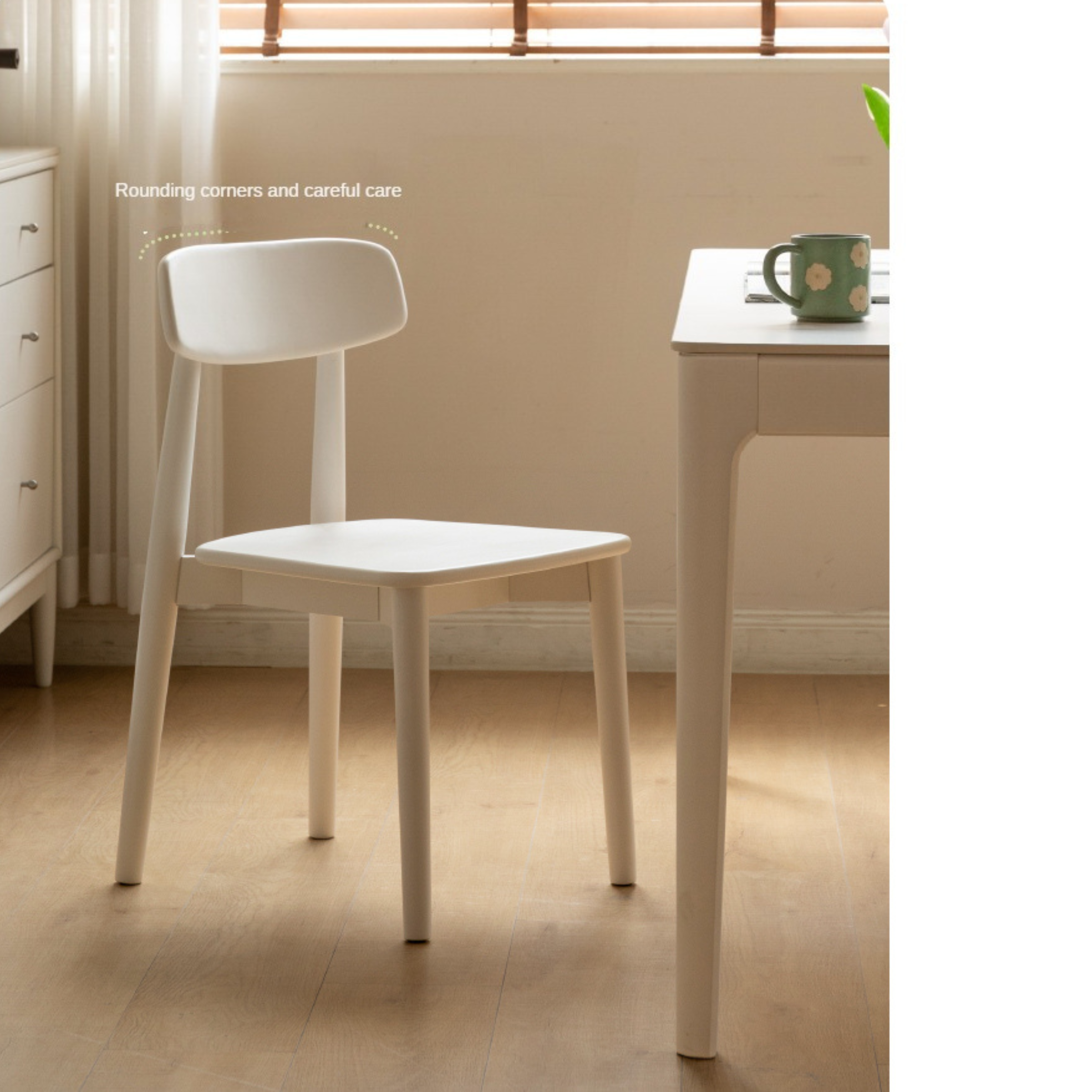 4 pcs Solid Wood Dining Chair Cream Style :