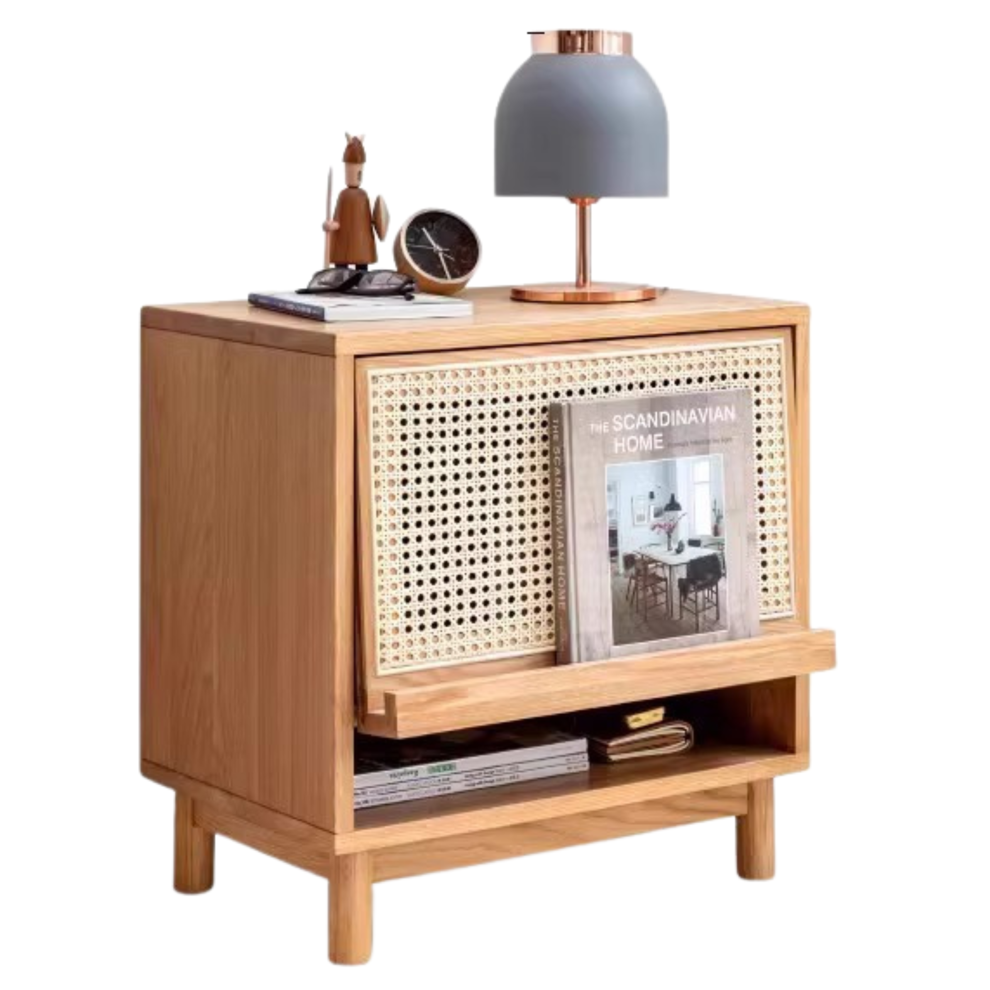 Oak Solid Wood Rattan nightstand