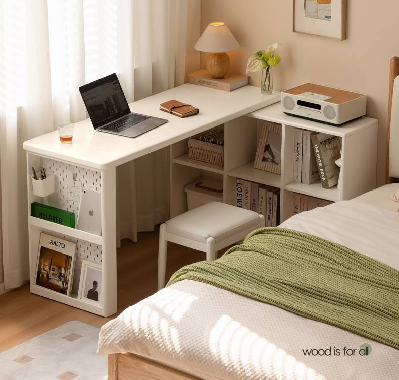 Rubberwood Solid Wood Cream Style Office Desk