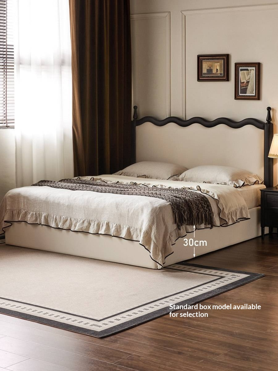 Eco-Friendly Cloud Leather Box Bed — French Retro Style with Wave Ripple Design