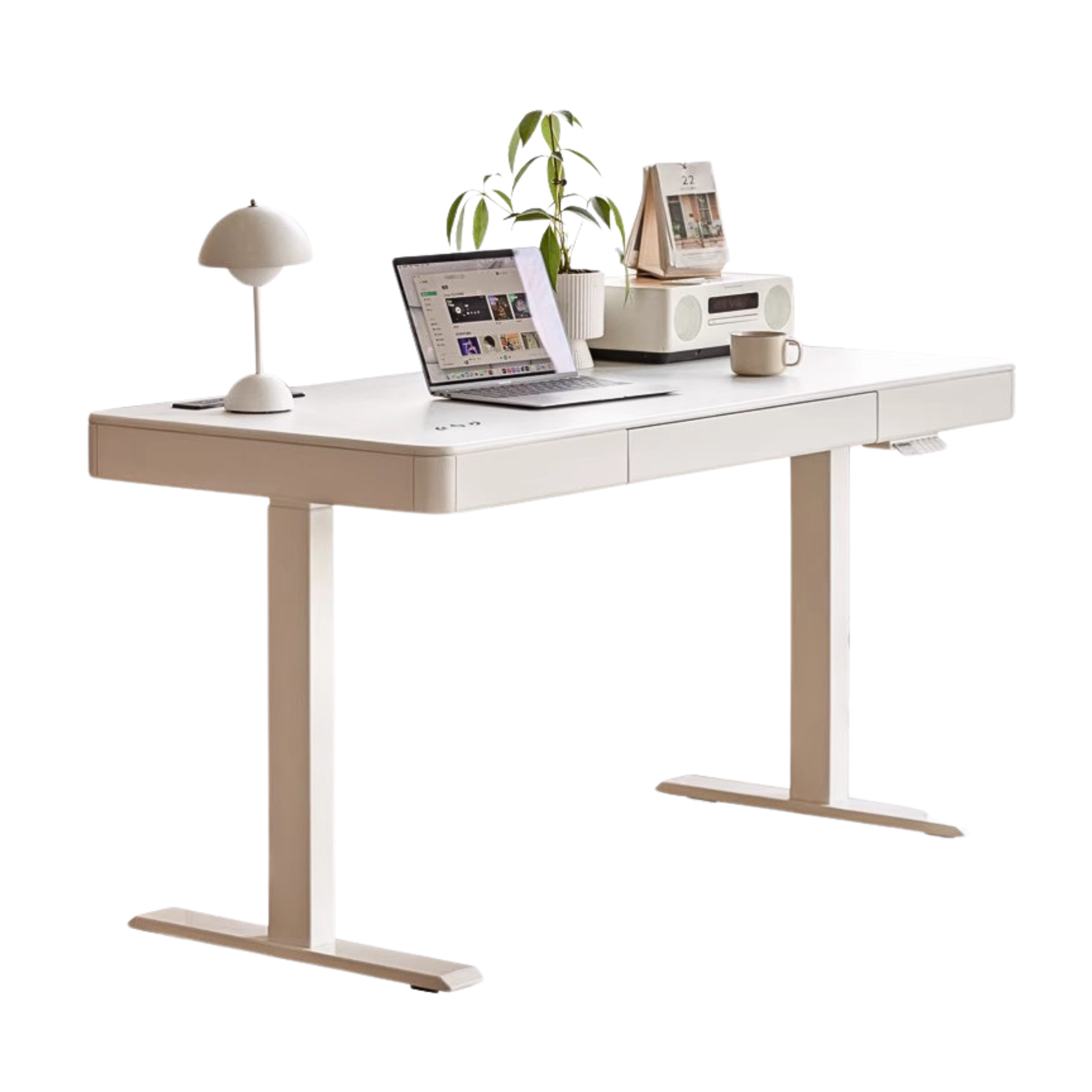 Poplar Solid Wood Smart Electric Lift Desk Cream Style