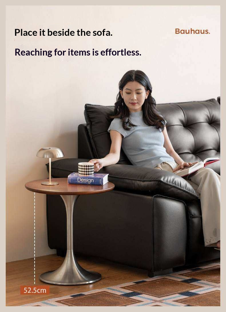 Ash Solid Wood Round Side Table, Bauhaus Style