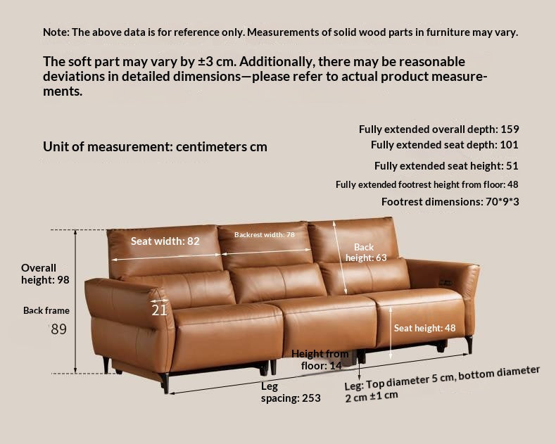 Genuine Leather Power Reclining Sofa with High Back, Single or Dual Power Recliners & USB Charging