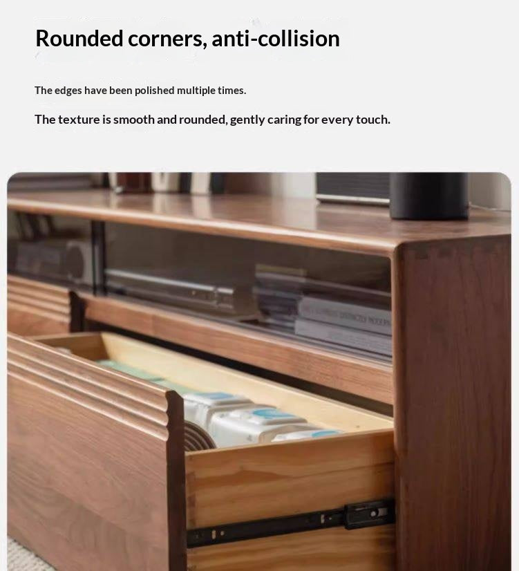 Black Walnut, Oak Solid Wood TV Cabinet LED Light Floor Cabinet.