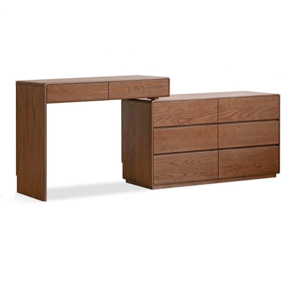 Oak Solid Wood Retro Style Retractable Dressing Table