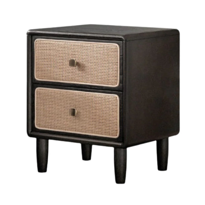 Solid RubberWood Vintage Black Nightstand