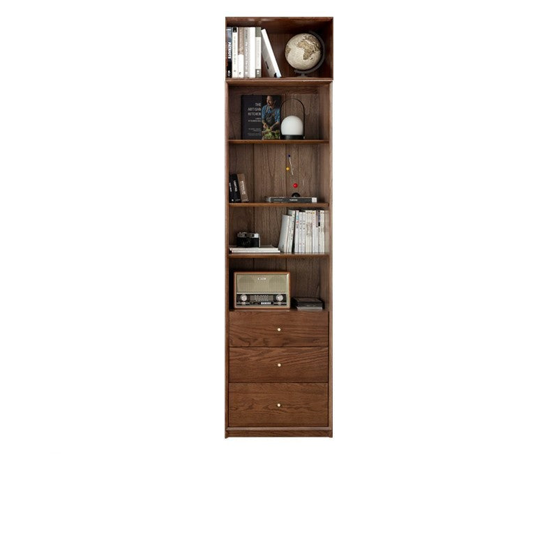 Oak Walnut solid wood cdust-proof glass door wall floor-to-ceiling bookshelf<