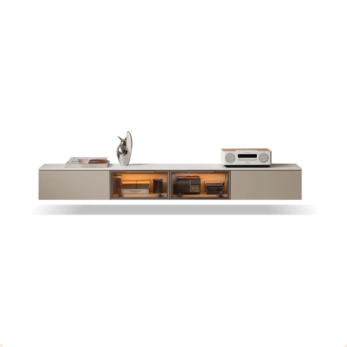 Poplar solid wood TV cabinet wall-mounted suspension with light "
