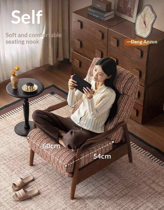 Ash Solid Wood Recliner Chair, Adjustable Upholstered Lounge Chair with Removable Washable Cover