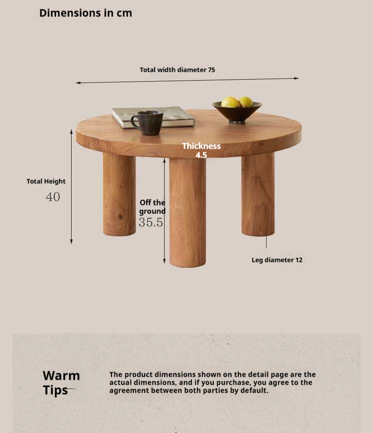 Elm Solid Wood Round Tea Table with Wind-Inspired Design