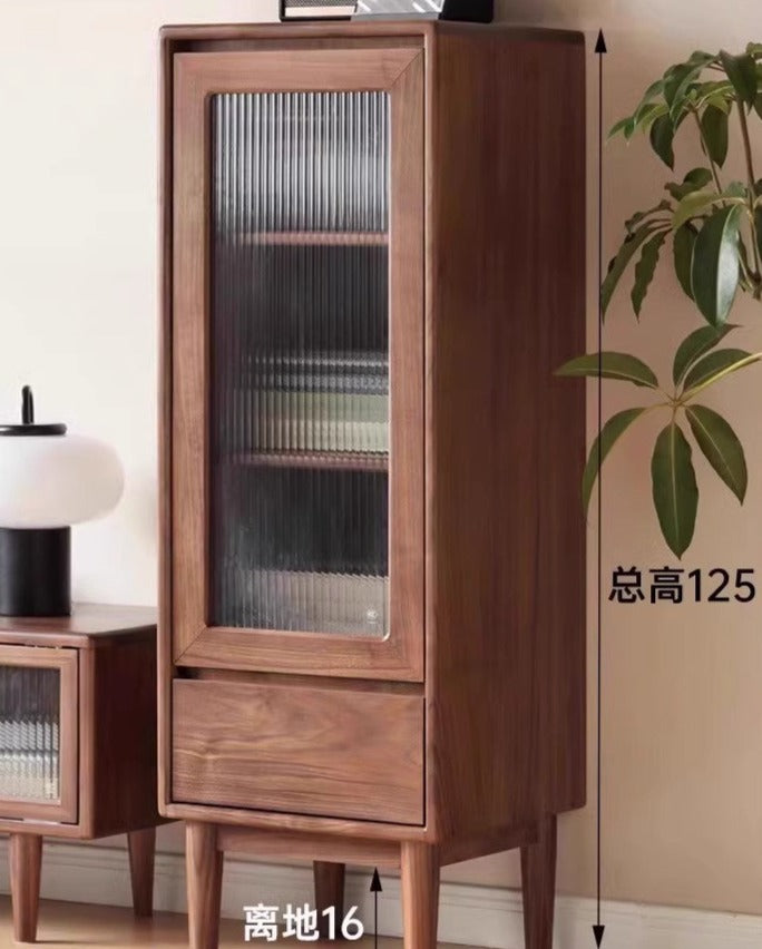Black Walnut Solid Wood side Cabinet Narrow Vintage Storage"