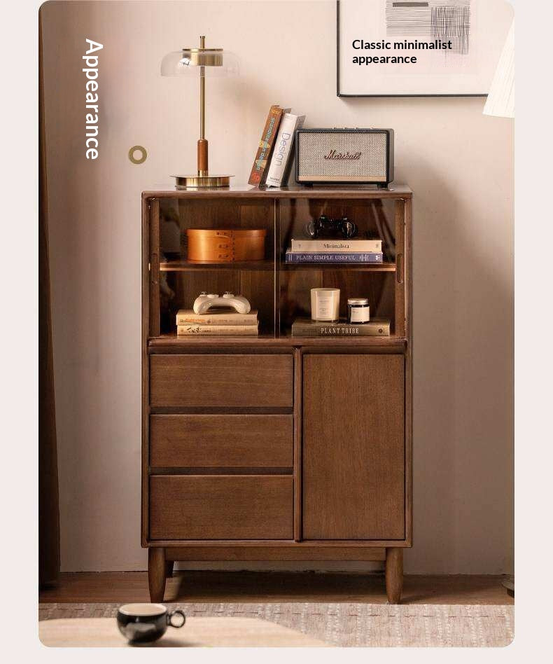Golden Pear solid wood Side Cabinet with Enclosed Storage and Display Shelves