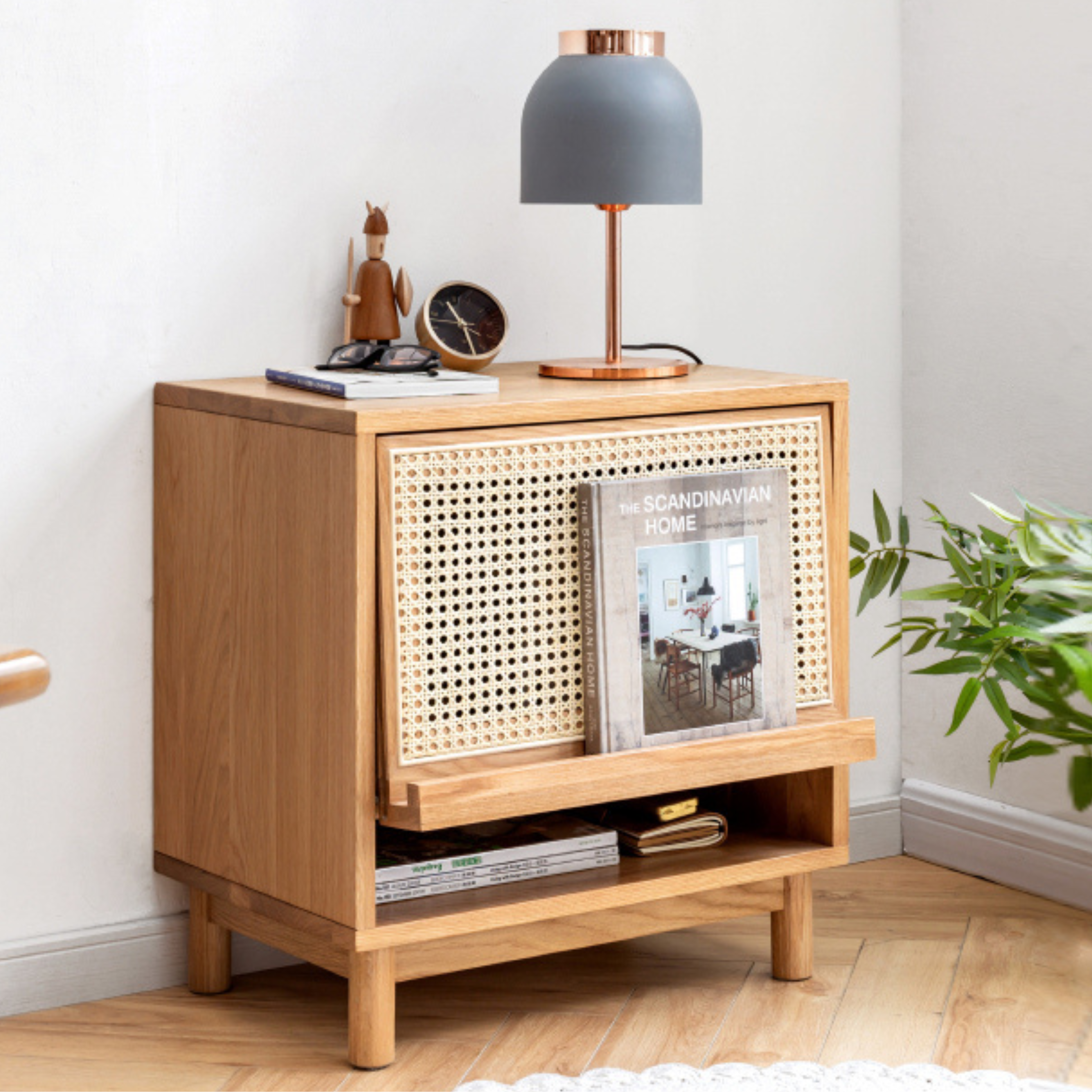 Oak Solid Wood Rattan nightstand