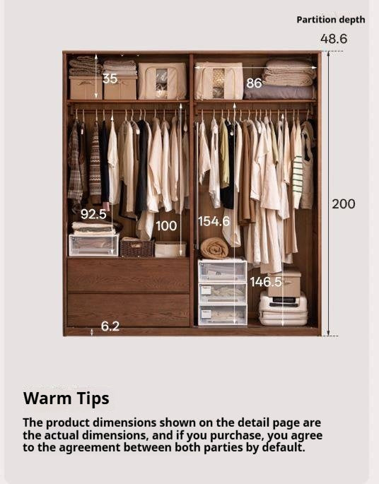 Oak Solid Wood Modern Style Wardrobe with Sliding Door