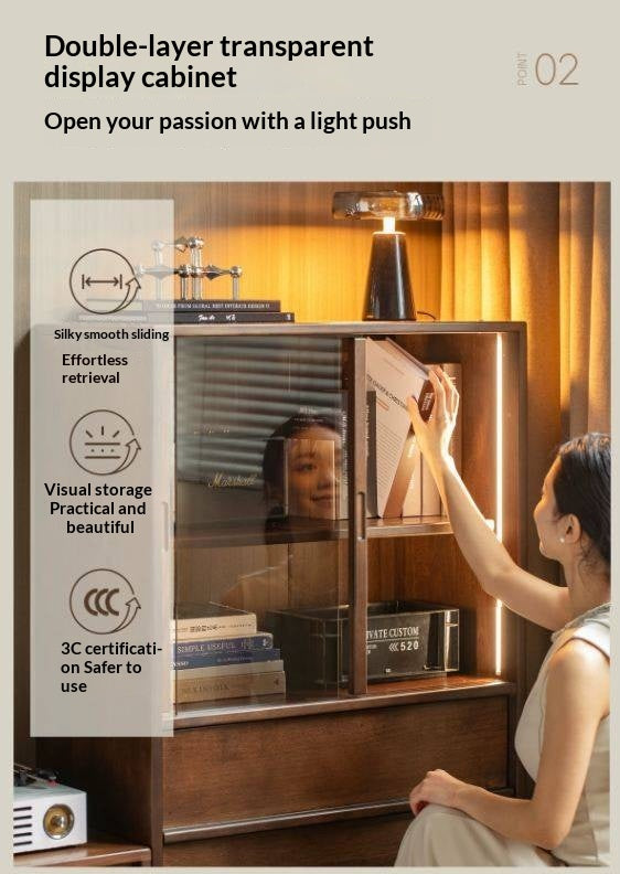 Sandalwood Solid Wood Tall Side Cabinet with Louvered Sliding Door and LED Lighting