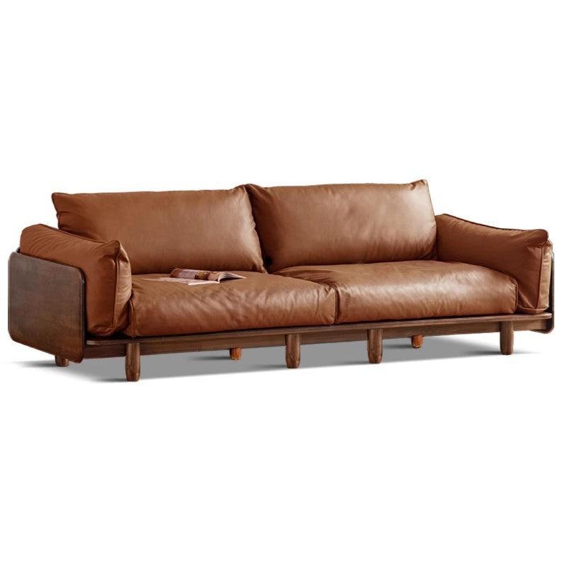 Oak solid wood Leather, Fabric straight sofa