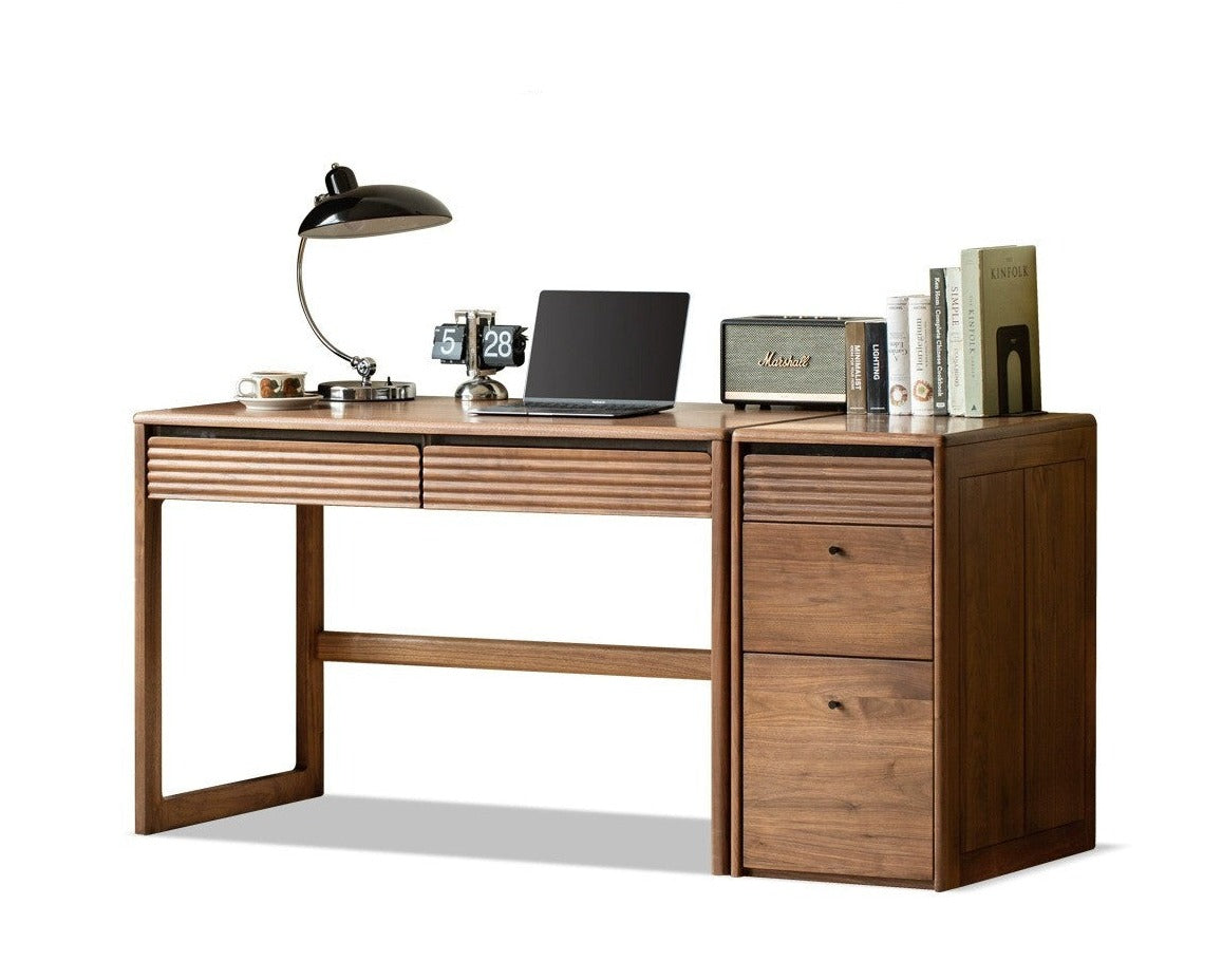 Black Walnut Solid wood desk Nordic with cabinet long table"