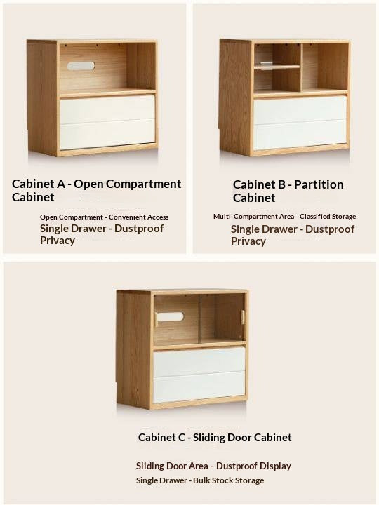 Oak Solid Wood Modular TV Cabinet System with Two-Tone Sliding Doors