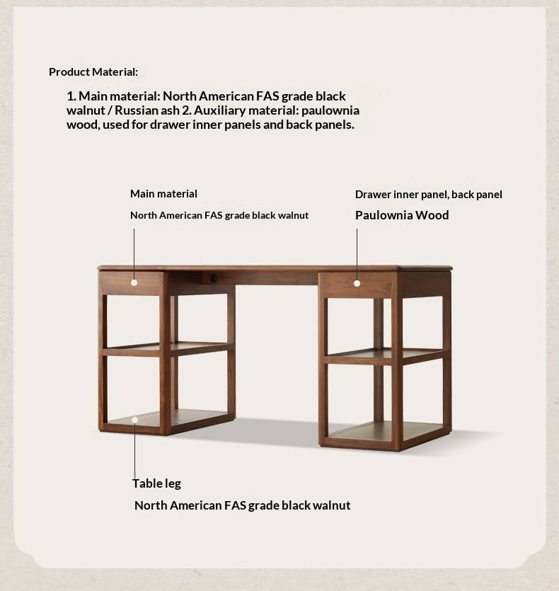 Black Walnut Solid Wood Modern Study Desk