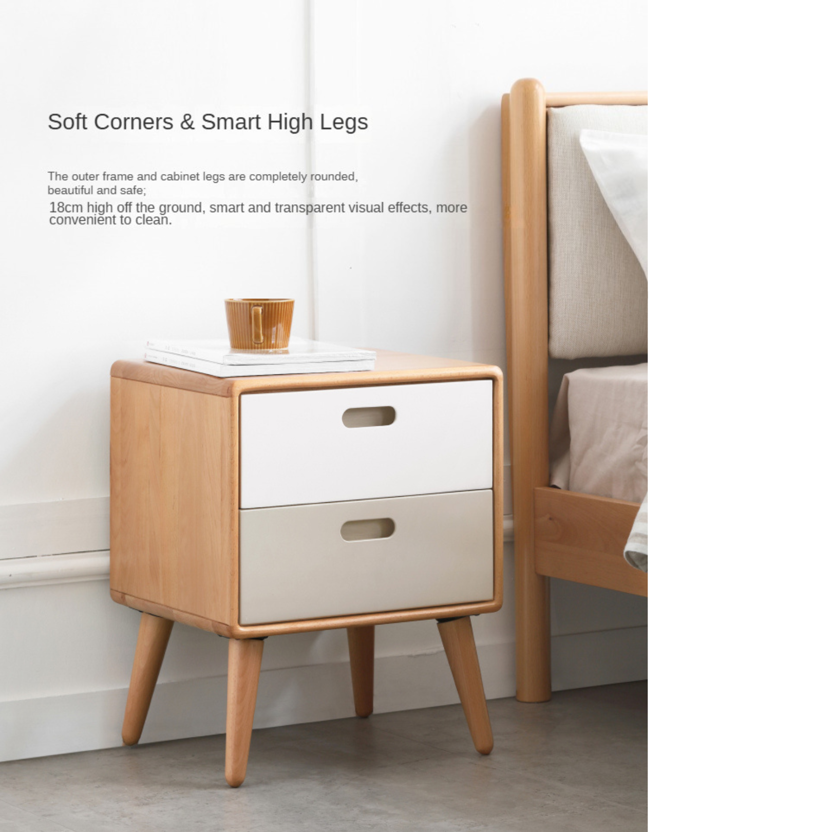 Beech solid wood Nightstand.