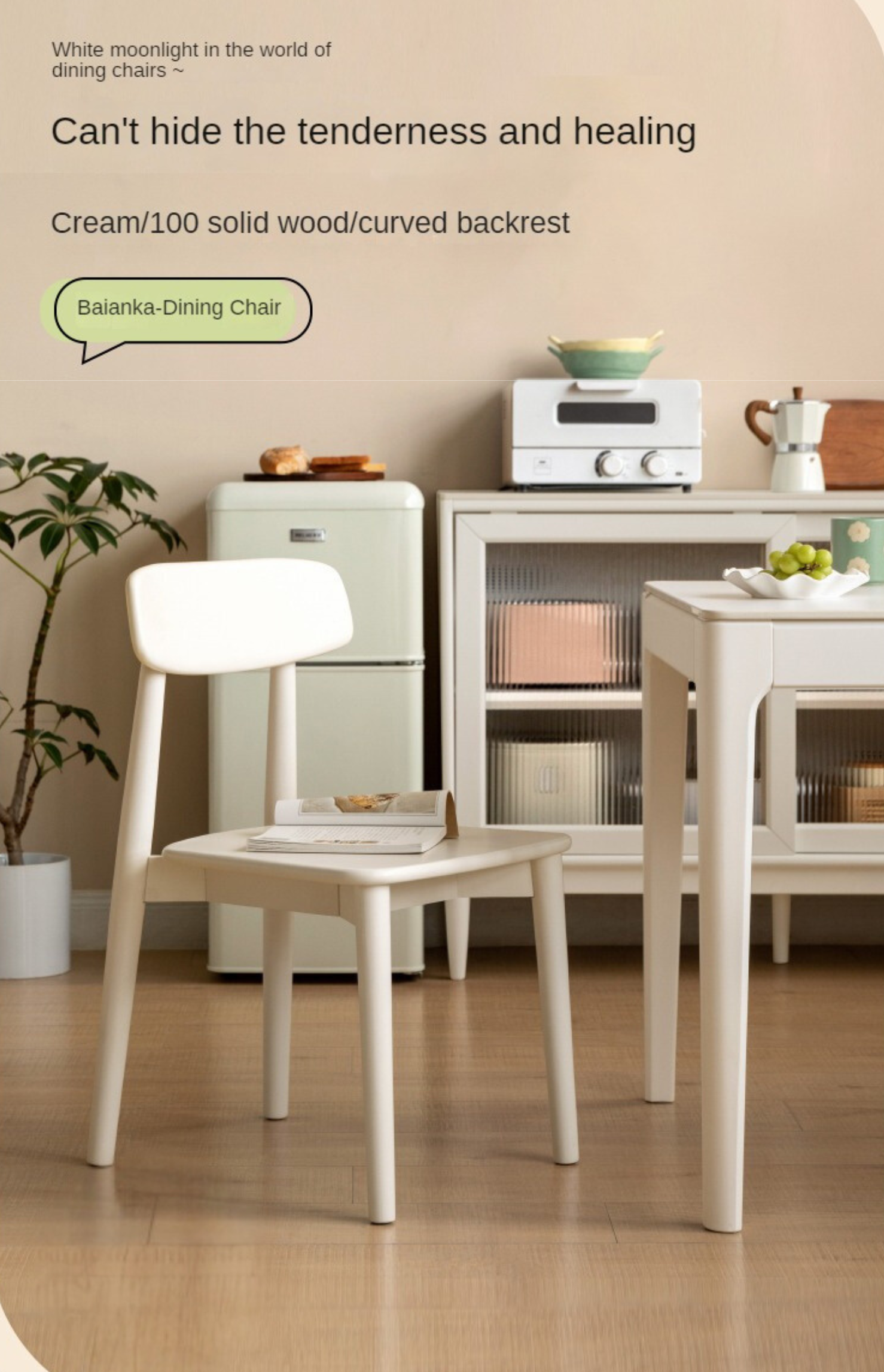 Set 4 pcs Solid Rubberwood Cream Style Dining Chair