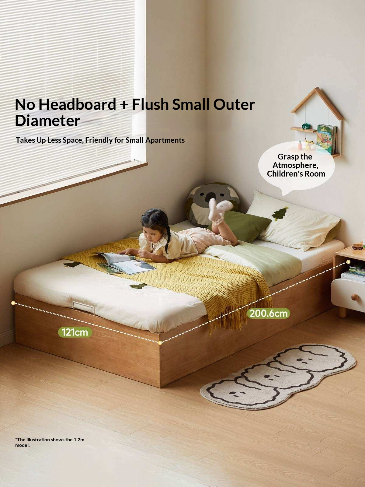 Oak Solid Wood Kids Storage Bed with End-Lift Opening