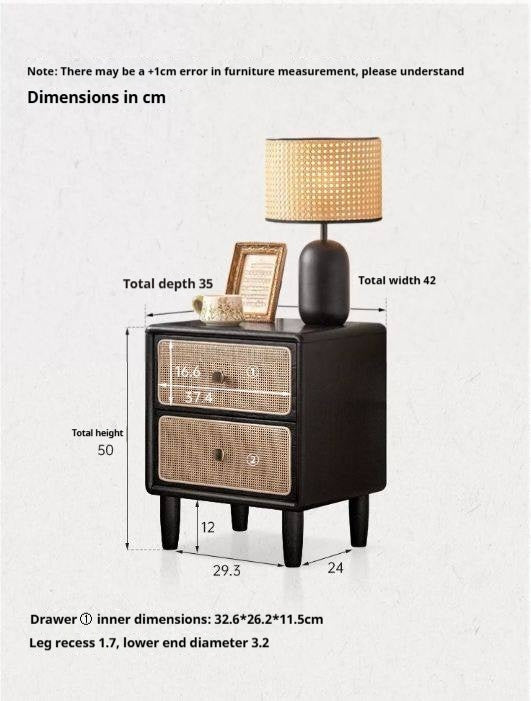 Solid RubberWood Vintage Black Nightstand