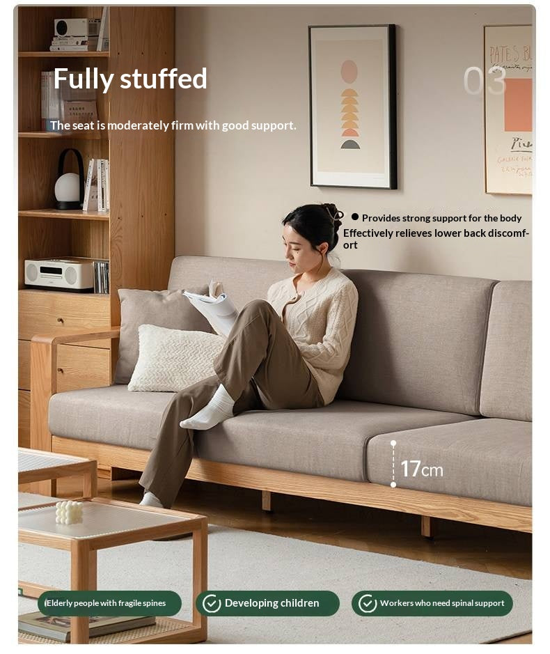 Oak Solid Wood Modern Fabric Sofa.