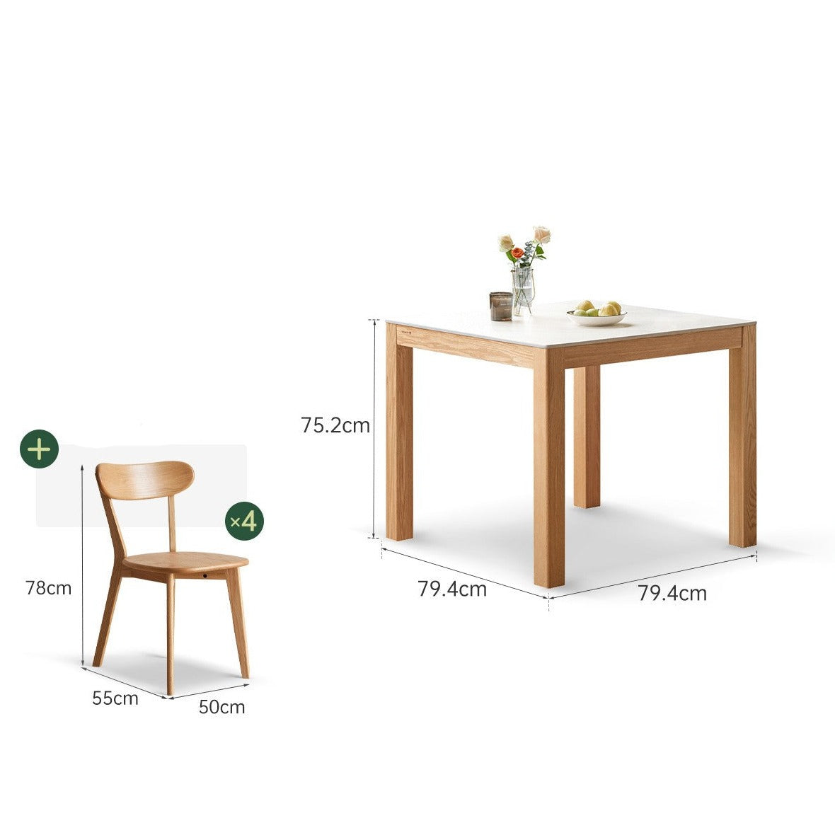 Oak Solid Wood Rock Plate Square Dining Table