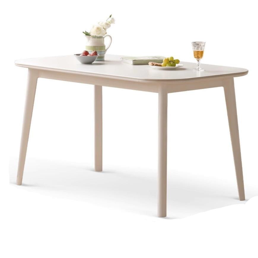 Rubber solid wood white cream style rock board dining table