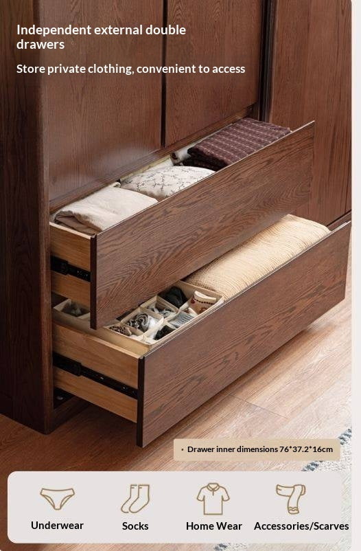 Oak Solid Wood Modern Style Wardrobe with Sliding Door