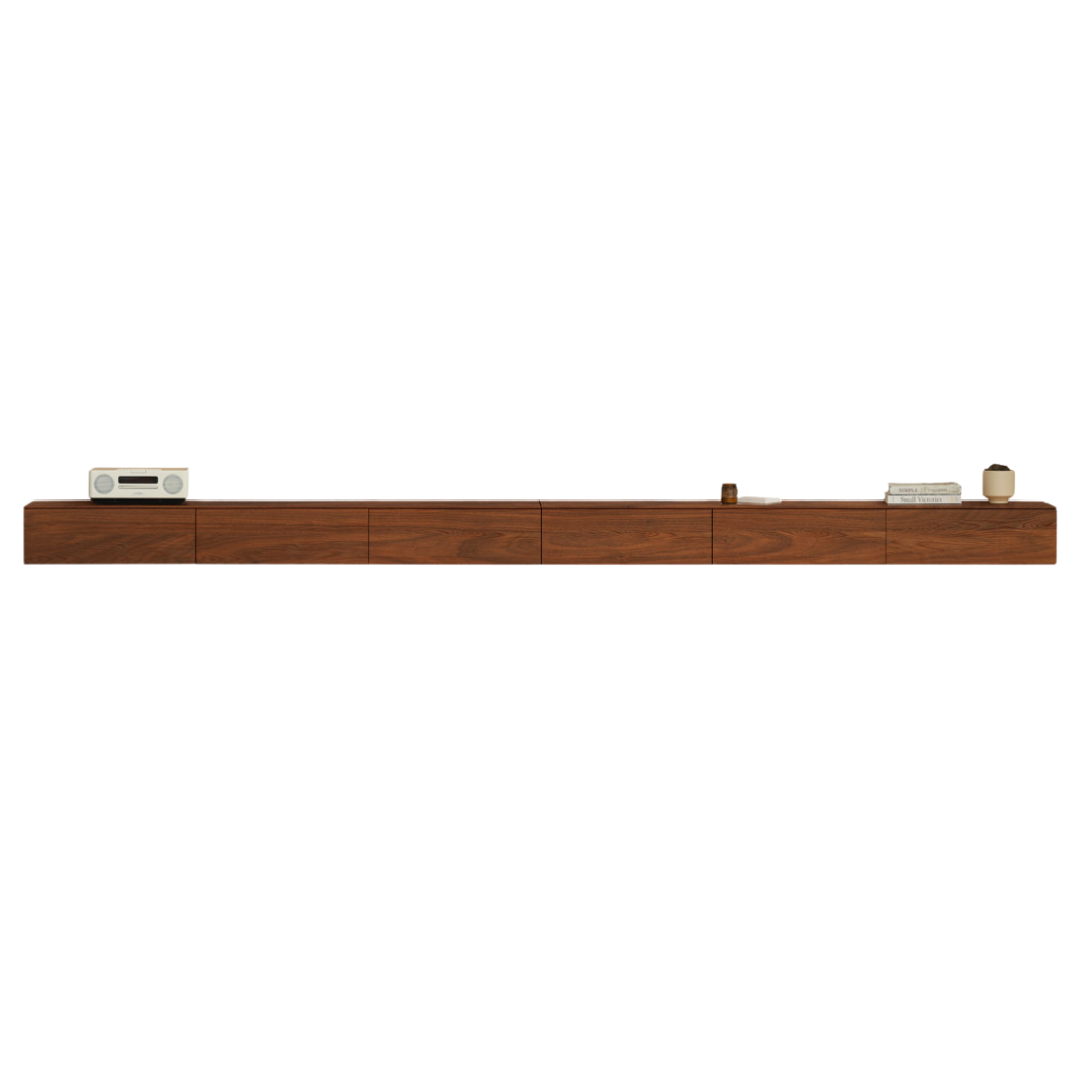 Oak, Black Walnut Solid Wood Suspended TV Stand: