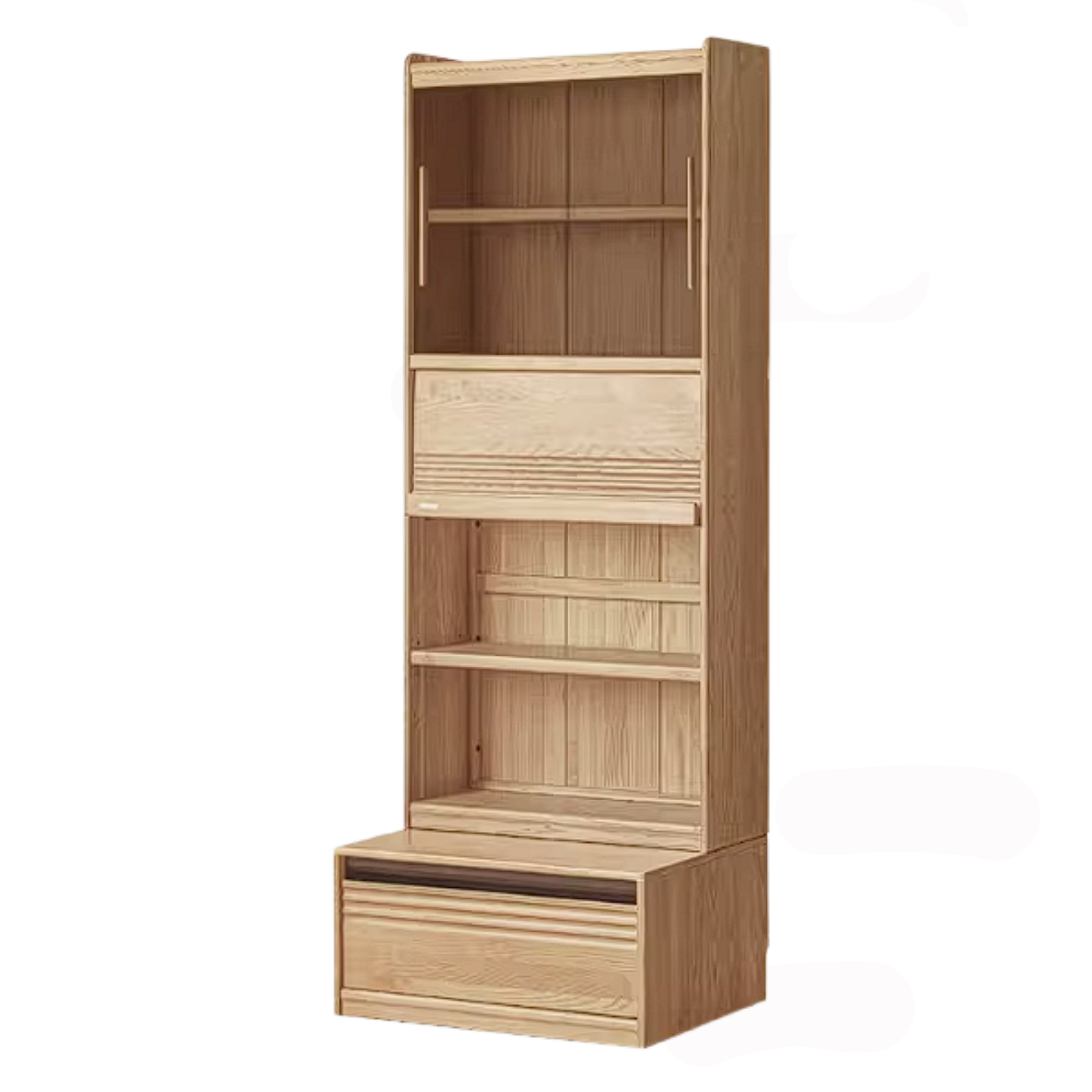 Ash Solid Wood Bookshelf with Wall Mounted Display Cabinet Design