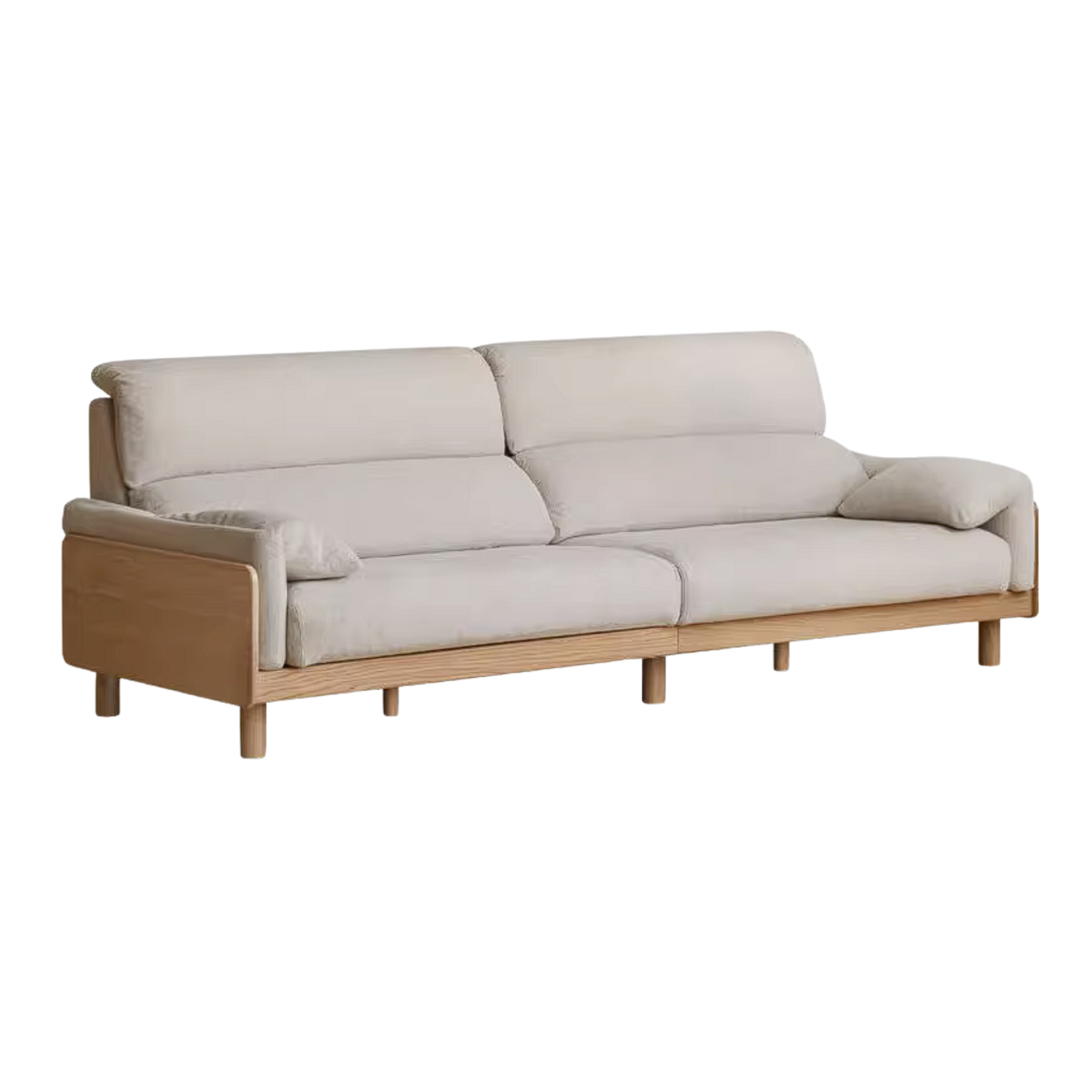 Oak, Ash Solid Wood Linen Sofa with Exposed Wood Base