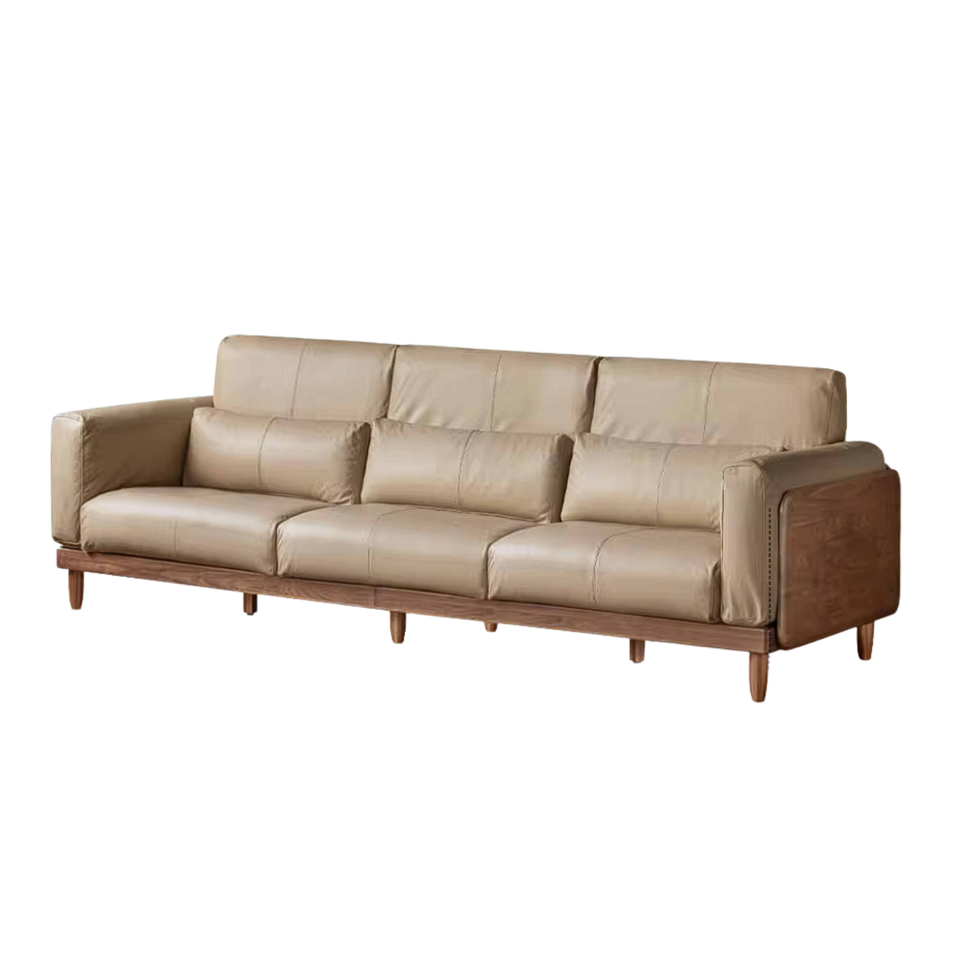 Black Walnut, Golden Sandalwood Solid Wood Sofa Genuine leather, fabric
