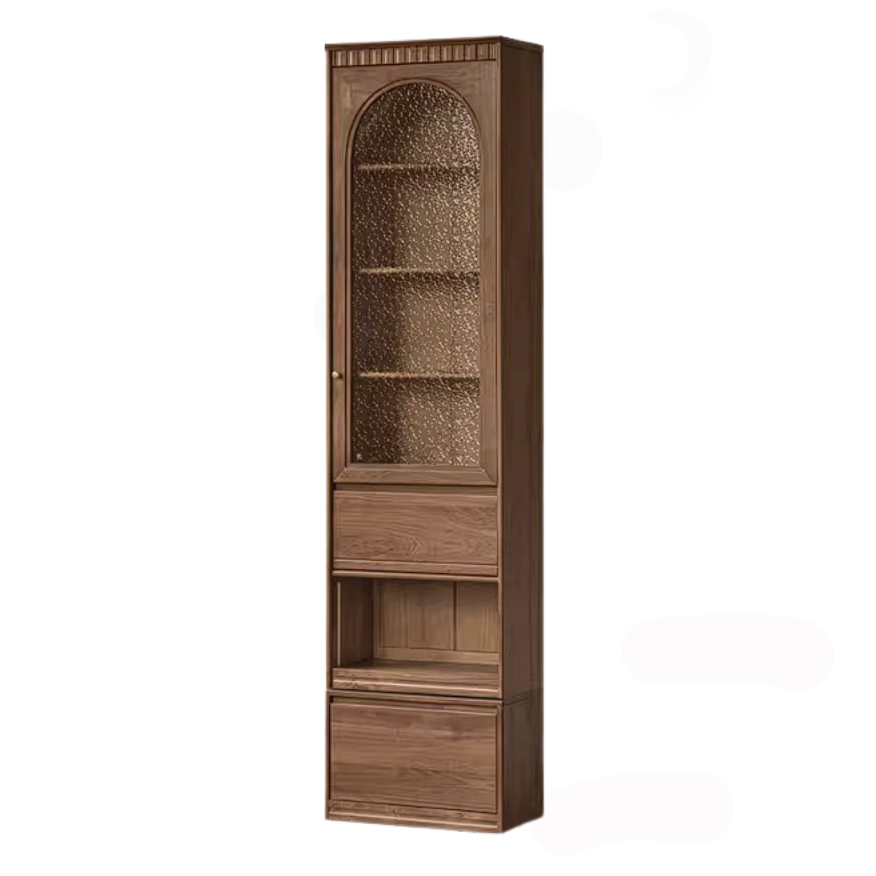 Black Walnut Solid Wood Bookcase with Booth Seating and Display Cabinet